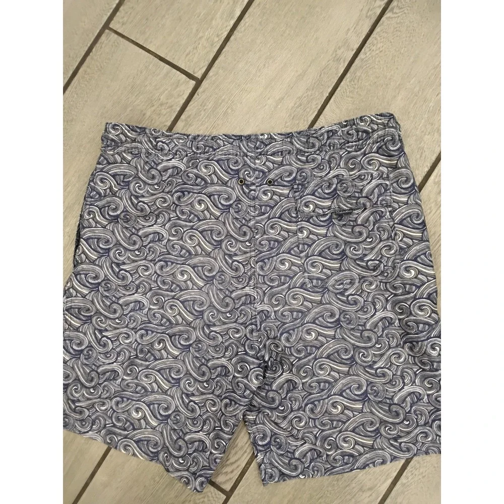 Calvin Klein Mens‎ Navy Blue Wave Swirl Print Swim Trunks Board Shorts - Medium